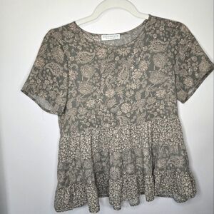 Paper Crane Floral Babydoll Peasant Blouse size XS floral paisley